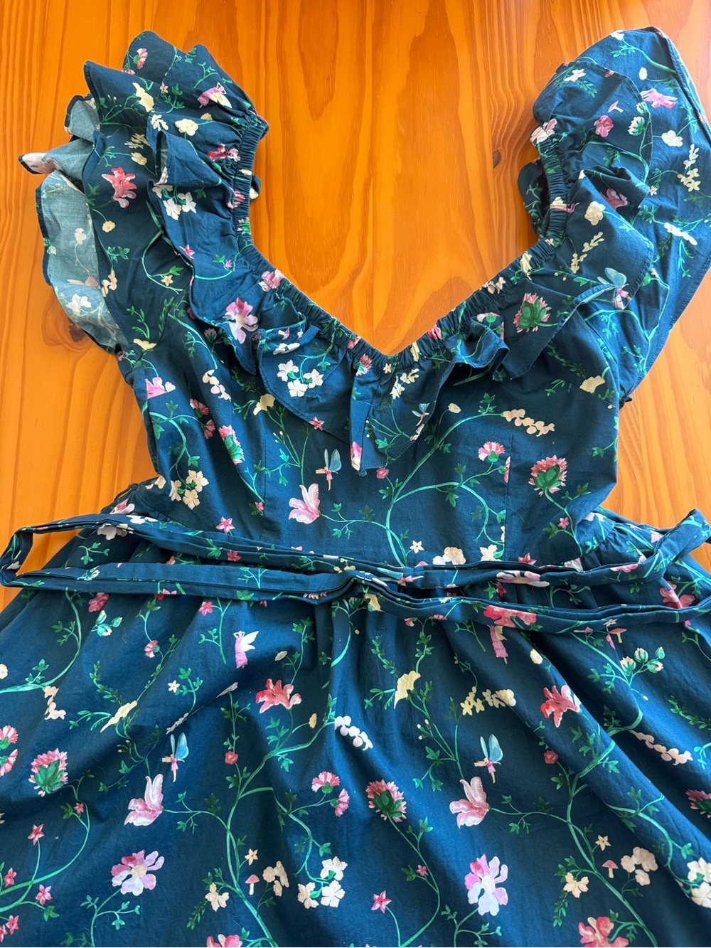 Hill House Floral Midi Dress in Teal with Pink & White Flowers